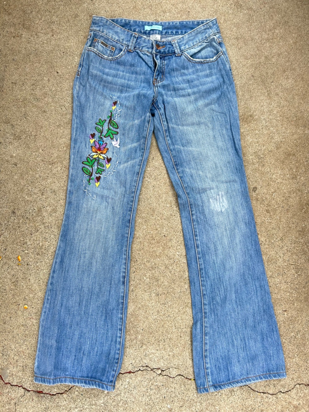 Billabong Light Blue Flared Jeans with Floral Embroidery